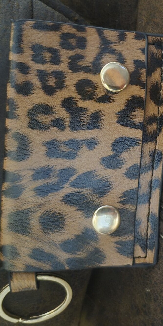 Leopard Print Women’s Card Holder Keychain - Tan & Black